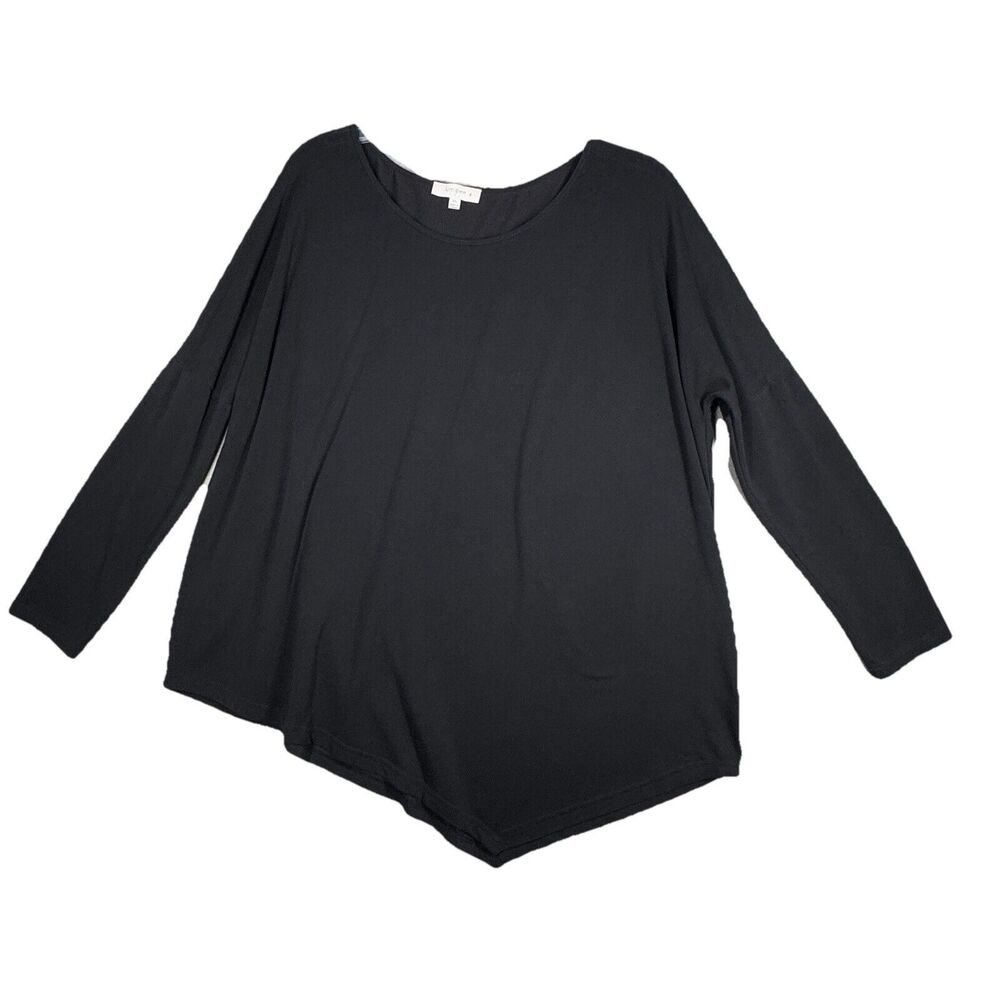 Umgee + Shirt Womens 1XL Black Tunic‎ Asymmetrical Hem Neutral Minimal Lagenlook